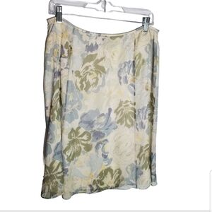 Talbots 100% Silk Skirt Women's 14P Side Zip Blue Green Yellow Floral Lined